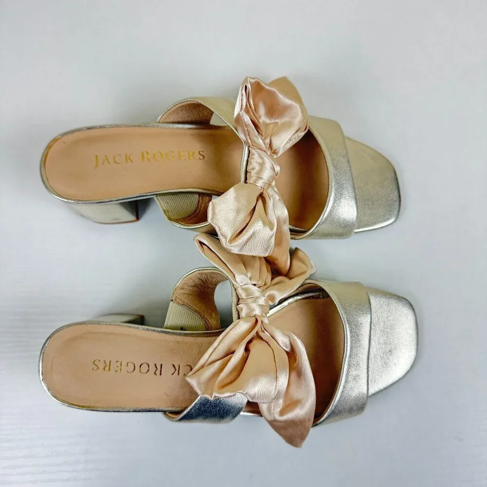 Like New Jack Rogers Heidi Mid Dress Heels Bow Strappy Gold Conquette